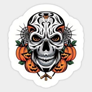 Halloween Skull with Pumpkins Sticker